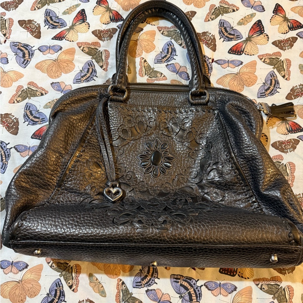 Elegant Black greyish  Leather Handbag